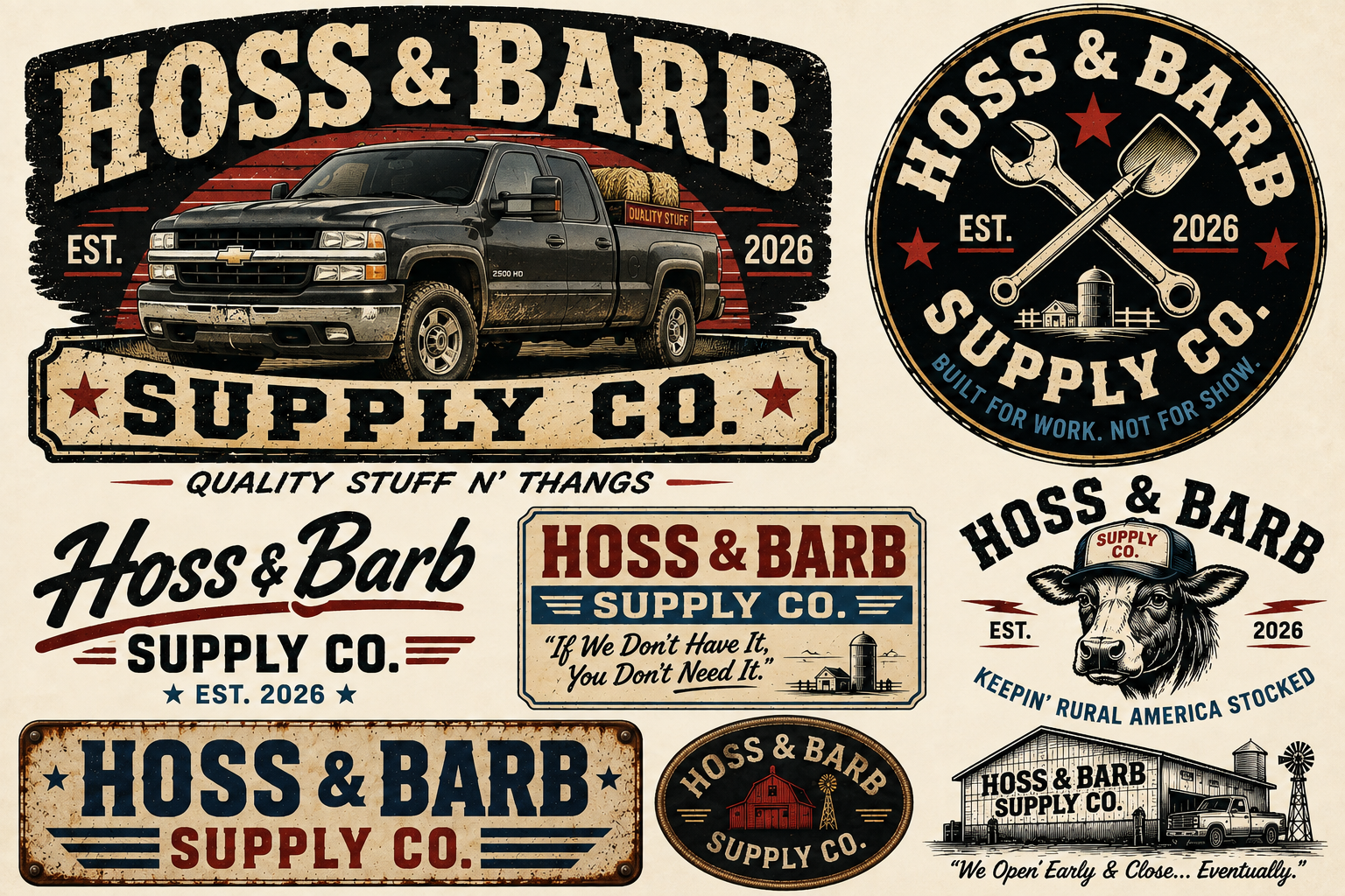 Hoss and Barb Supply Co vintage logo collection